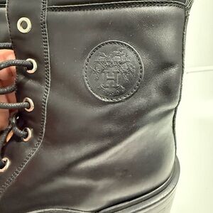 Hermes black leather combat boots